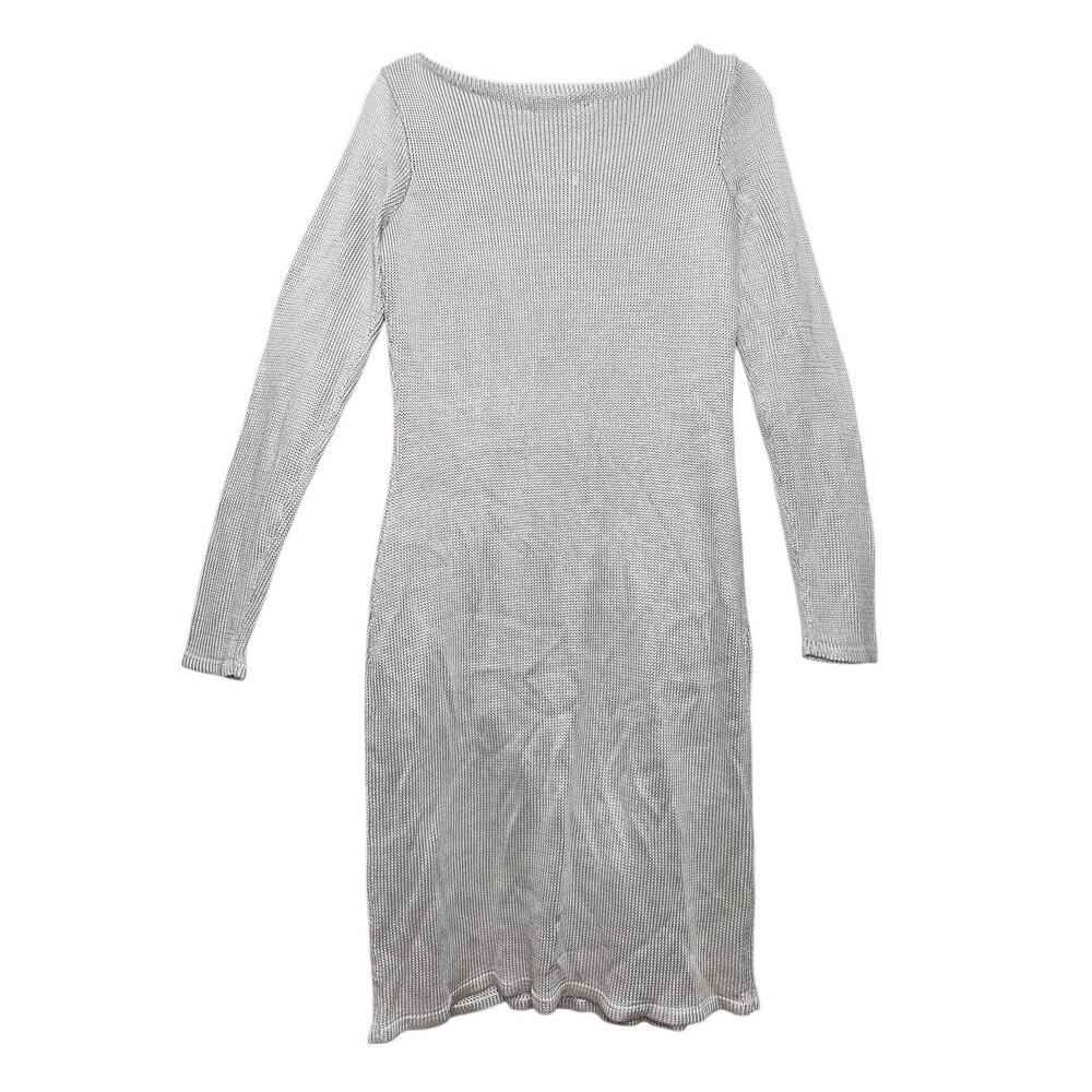 Ralph Lauren Black Label Knit Long Sleeve Midi Dress‎ Size Large Silver Gray Lux